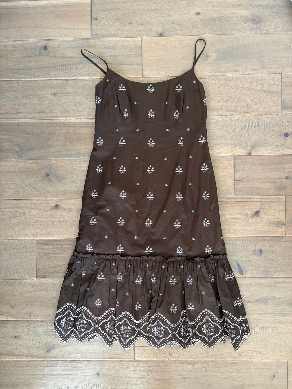 vintage Ann Taylor Brown Floral Embroidered Tiered Sheath Midi Dress size0P